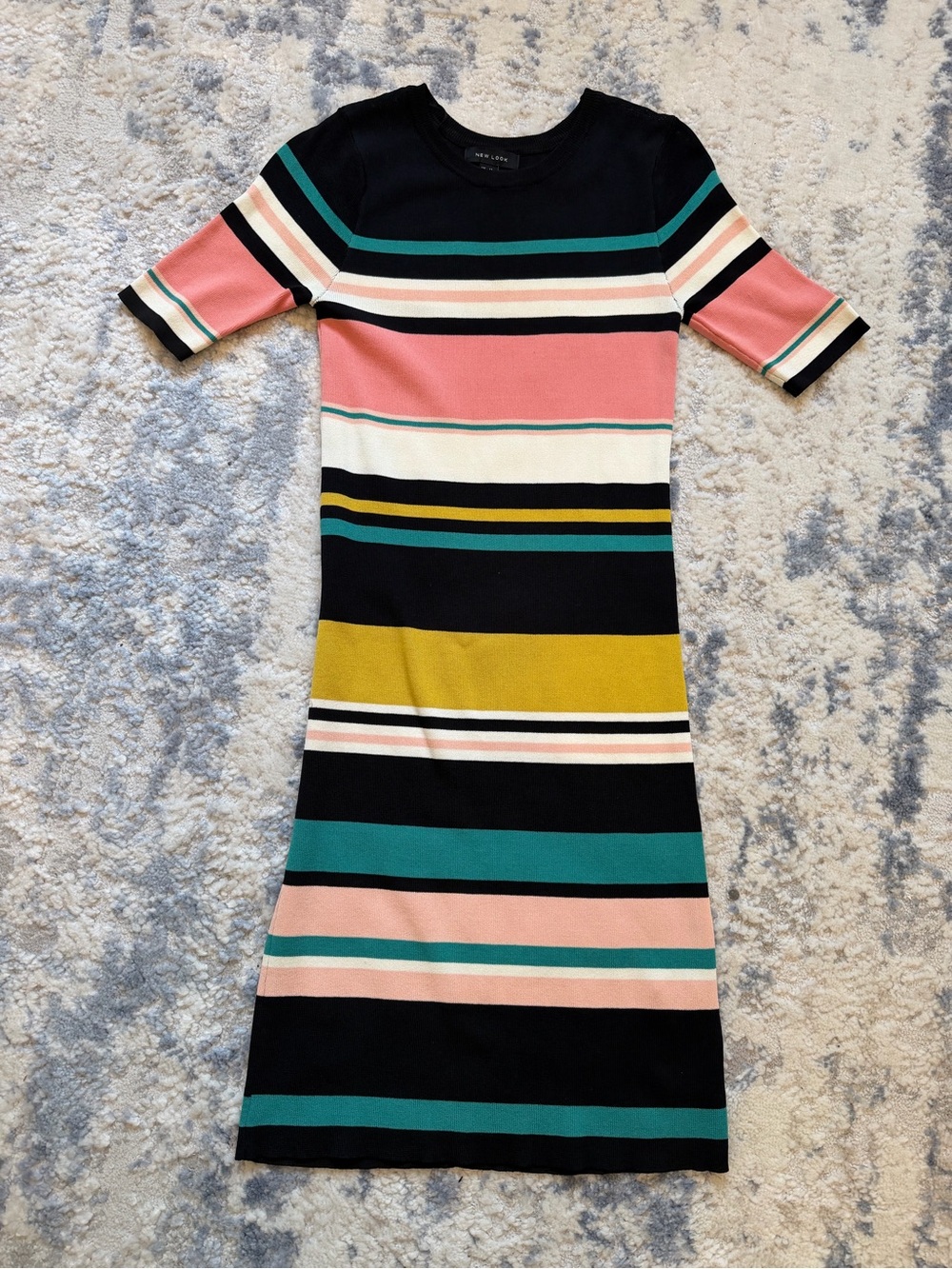 New Look Striped Knit Midi Dress in Black, Pink, Teal, Mustard
